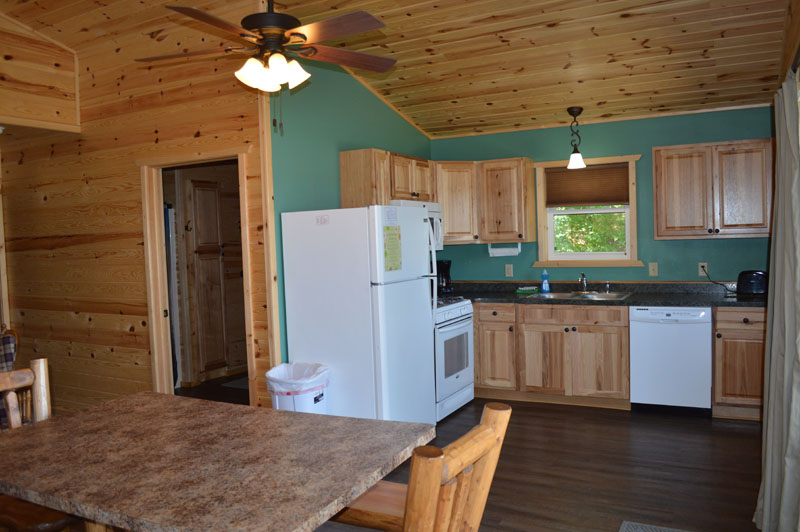 cedar pine cabin kitchen