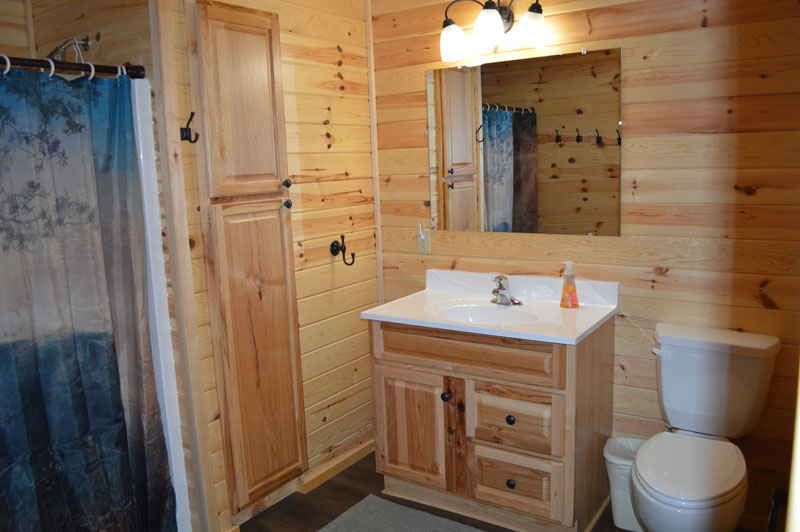 cedar pine cabin bathroom